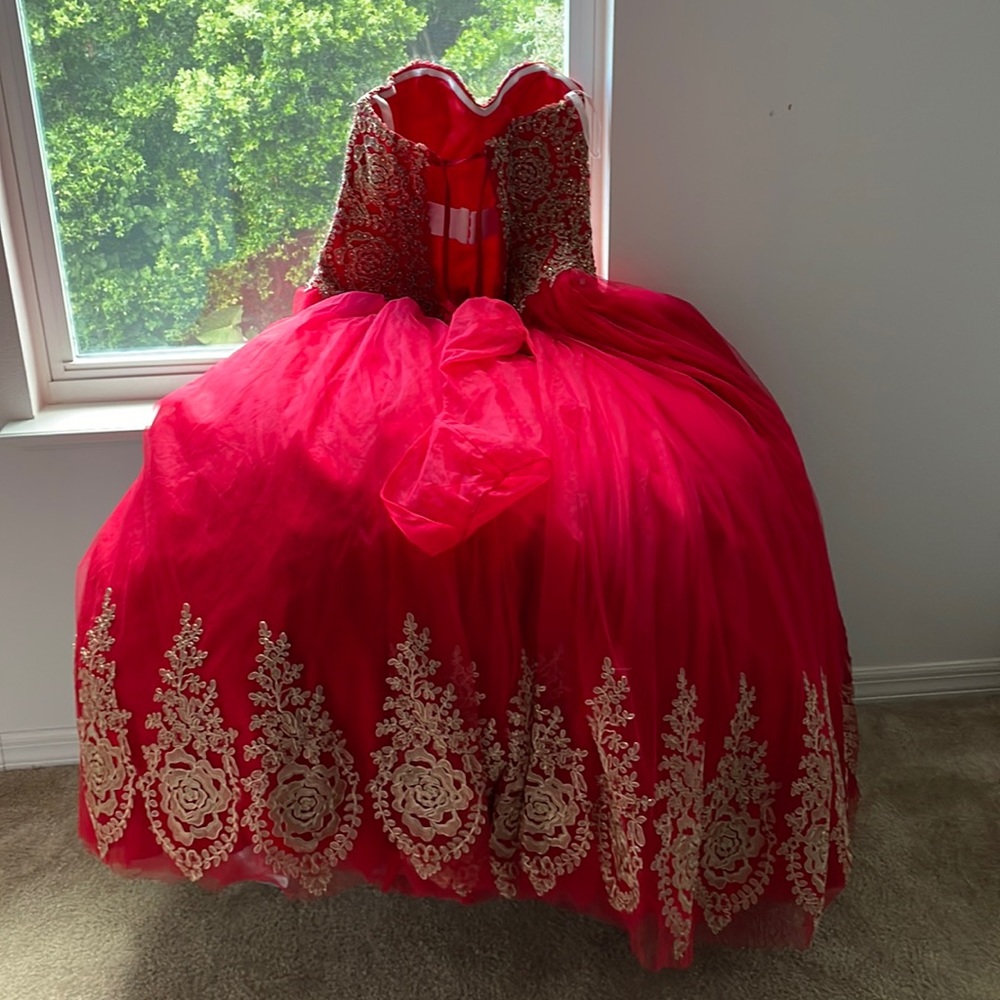 Red & Gold Quinceañera dress. Size 14.